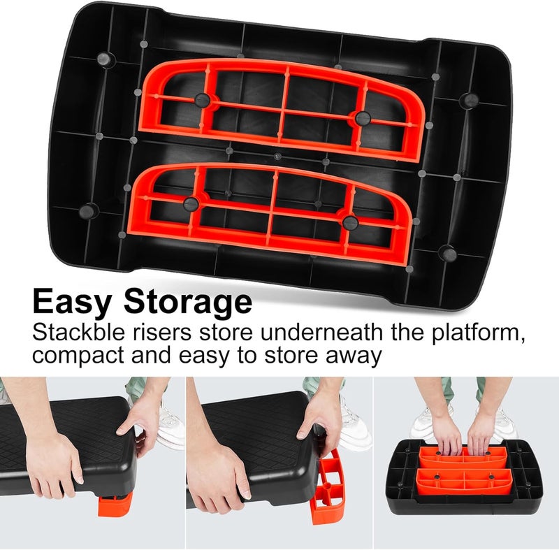 HooKung Height-Adjustable 4"-6" Step Aerobics Platform Fitness Equipment Stepper Trainer Exercise Step Platform with 2 Riser - Image 4